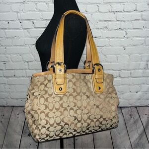 Vintage Y2K Coach Signature Coated Canvas & Jacquard Large Shoulder Bag